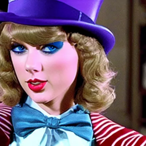 Image similar to still of taylor swift as willy wonka in willy wonka and the chocolate factory