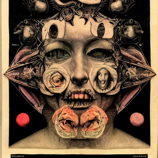 Image similar to post - punk new age album cover, asymmetrical design, dollar bank notes, capitalism, magic, apocalypse, psychedelic, black white pink, highly detailed, magic, giger h. r., giuseppe arcimboldo