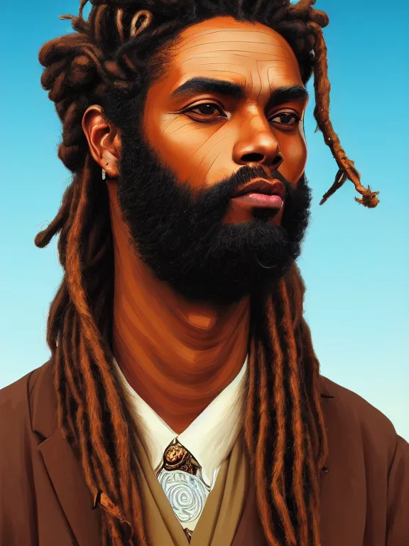 Image similar to a lama portrait, dreadlocks , elegant, highly detailed, digital painting, concept art, smooth, sharp focus, illustration, by Laurie Greasley,Lawrence Alma-Tadema,Dan Mumford,artstation,deviantart,Unreal Engine,face enhance,8K,golden ratio,cinematic lighting