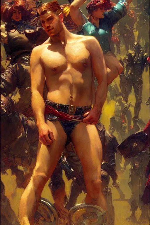 Prompt: festival, attractive male, character design, dynamic lighting, cool and bright tint, painting by gaston bussiere, craig mullins, j. c. leyendecker, tom of finland