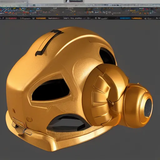 Image similar to photo of hyper detailed boxcutter hard surface modelling rear view of rusty matte oranve gold astronaut helmet, arstation, cables wires, heart symbols, unreal engine 5