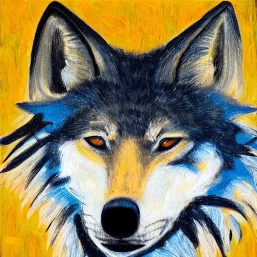 Image similar to retarded wolf portrait, expressionism style