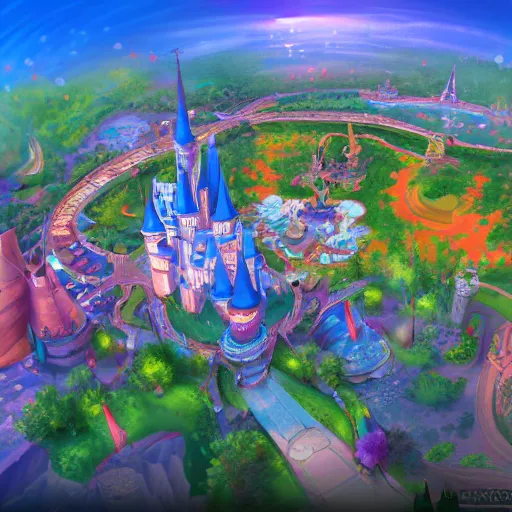 Prompt: digital painting of disney world, artstation