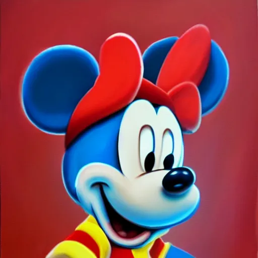 Image similar to mickey mouse as smurf, oil on canvas, artstation trending