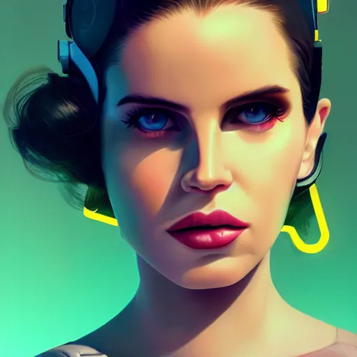 Image similar to portrait of lana del rey as a cyborg. abstract. intricate, elegant, cyberpunk, art by tooth wu, wlop, beeple, dan mumford. octane render, trending on artstation, greg rutkowski ruan jia, cinematic, hyper realism, unreal 4, high detail, octane render, 8 k, key art, iridescent accents