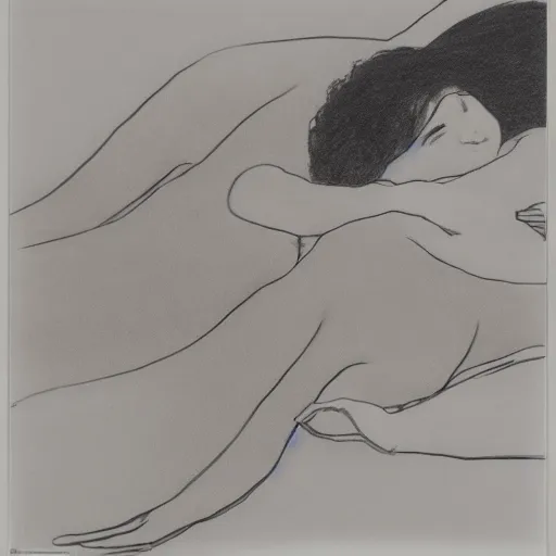 Image similar to expressive by jeff wall, by nobuo sekine. a drawing of a woman reclining on a bed.