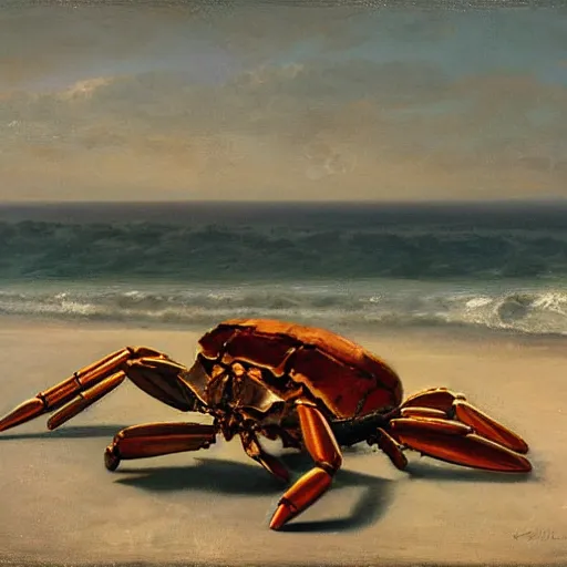 Image similar to A portrait of a mechanical crab on the beach, Henrique Alvim Corrêa, Joan Roig i Soler, ocean, waves, sea shell