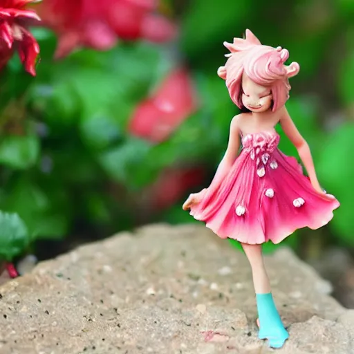 Prompt: a femo figurine of a cute funny strawberry fairy with a frilly floral dress featured on steven universe, by lois van baarle