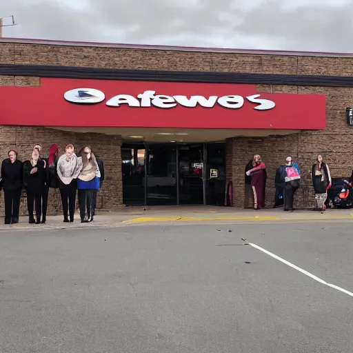 Prompt: Funeral at a safeway, dramatic photo