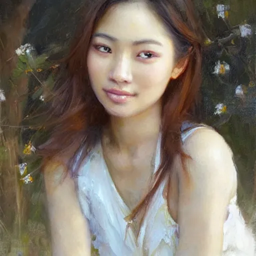 Prompt: “beautiful asian girl portrait in morning sun, Danile Gerhartz, oil painting, high resolution, highly detailed”