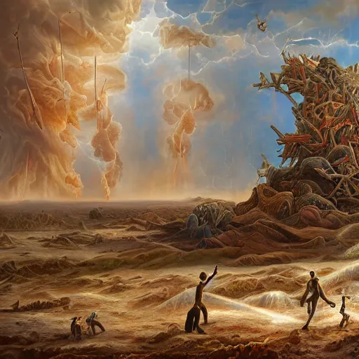 Image similar to the destruction of human morality, 4 k, highly detailed, surrealism
