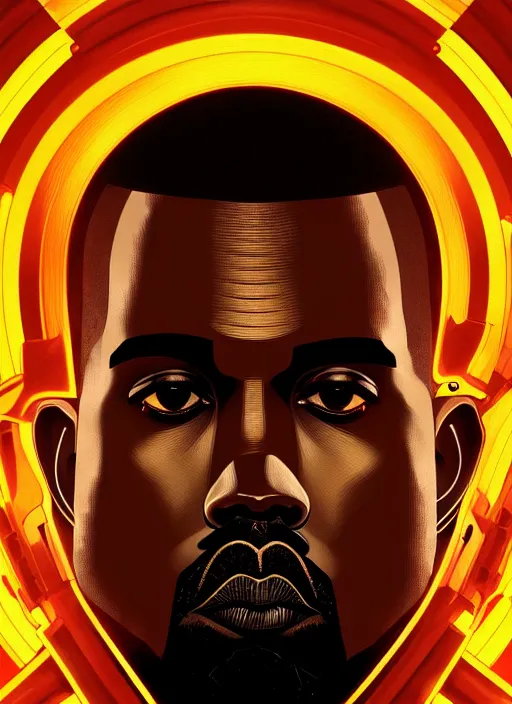 Image similar to symmetry!! portrait of kanye west, metal gear solii, tech wear, glowing lights!! intricate, elegant, highly detailed, digital painting, artstation, concept art, smooth, sharp focus, illustration, art by artgerm and greg rutkowski and alphonse mucha