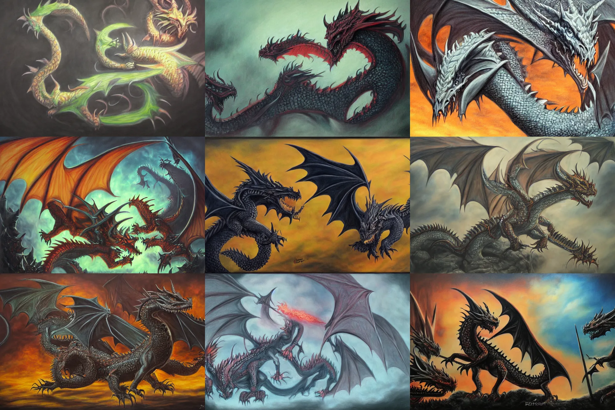 Prompt: Return of the dragons, dark fantasy, pastel painting