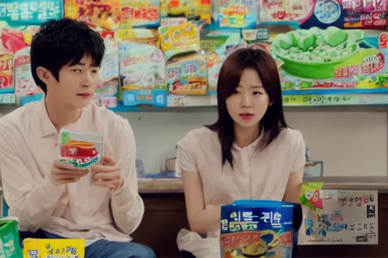 Prompt: korean film still from korean adaptation of cereal central: the series