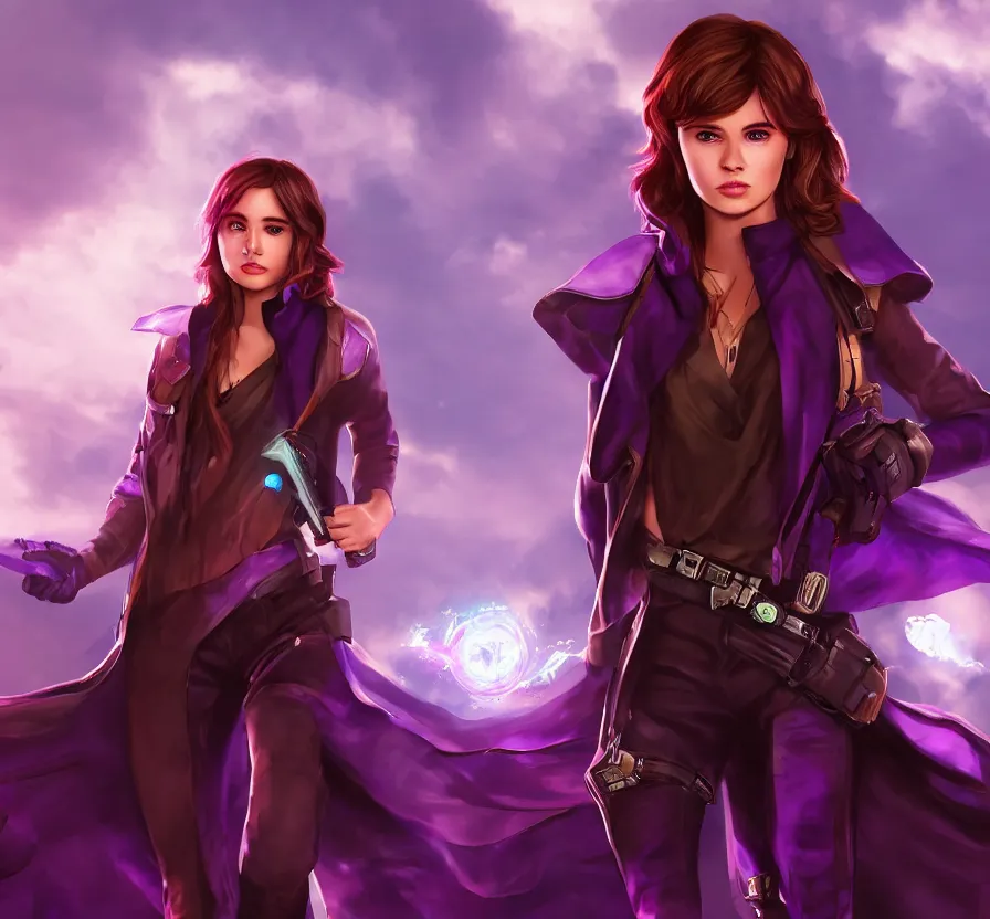 Image similar to solo young mage + brown hair + purple futuristic clothes, instagram, ue 5, ue 6, unreal engine 5, wallpaper, 8 k, ultra detailed, by popular digital artist, artstation