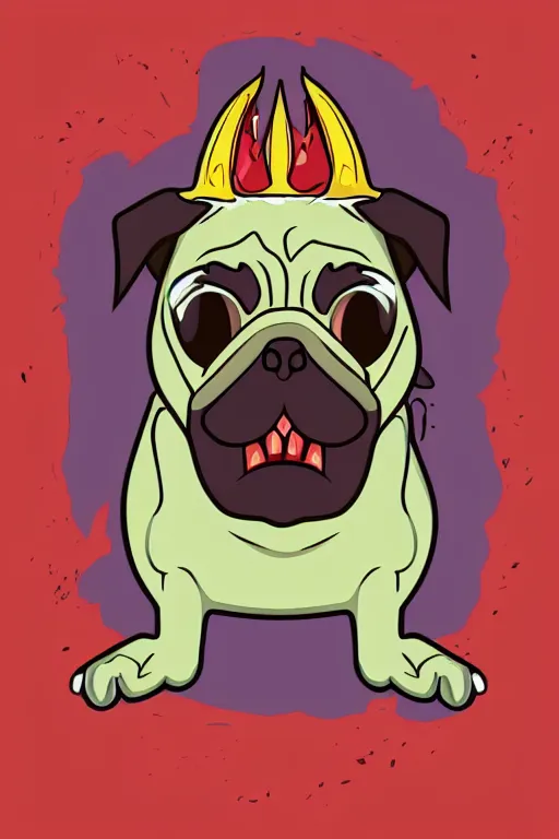 Image similar to Evil pug, the devil, sticker, blood thirsty, spawn of Satan, blood, evil, colorful, illustration, highly detailed, simple, smooth and clean vector curves, no jagged lines, vector art, smooth