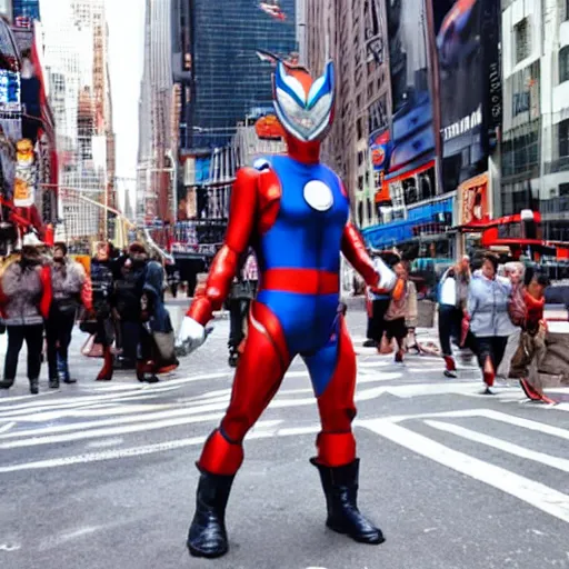 Image similar to ultraman walking on new york street!