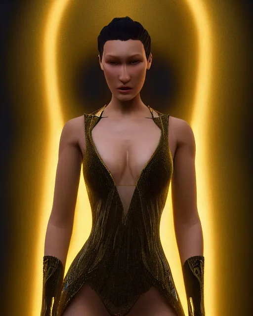 Image similar to a highly detailed metahuman 8 k close up render of bella hadid in gustav klimt style trending on artstation made in unreal engine 4