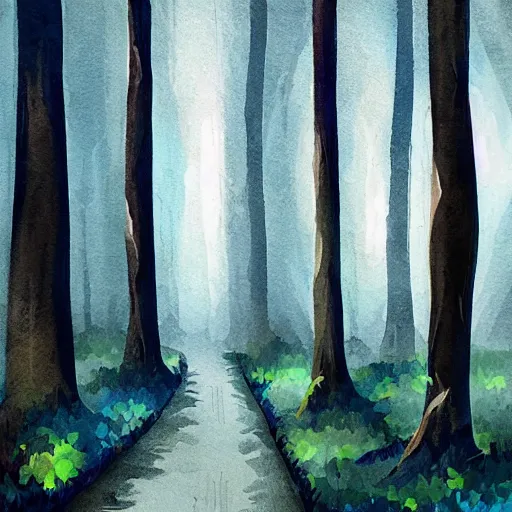 Prompt: acrylic forest woods moody background