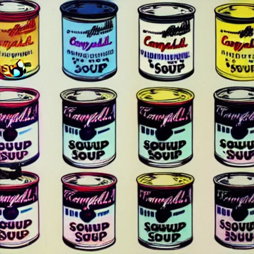 Prompt: andy warhol's campbell's soup painting by Roy Lichtenstein