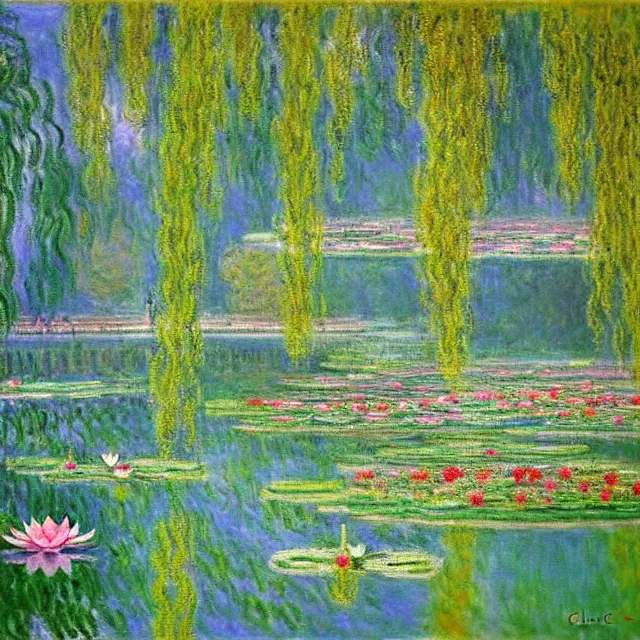 Image similar to a beautiful painting summer palace garden and lotus pond in beijing, by claude monet realistic oil painting