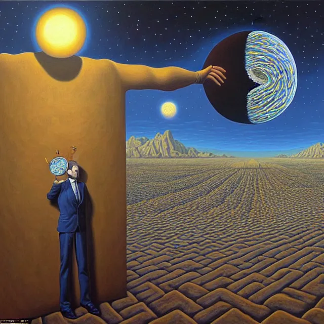 Image similar to an oil on canvas portrait of a man delving to deep into the ultimate truth, surrealism, surrealist, cosmic horror, rob gonsalves, high detail