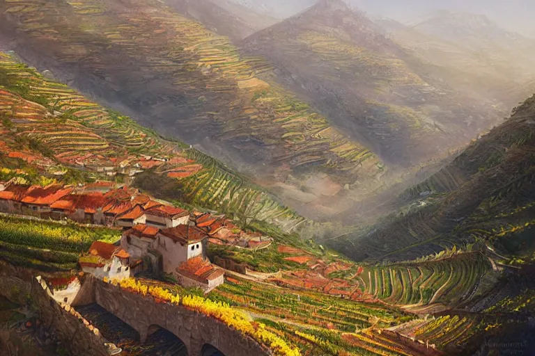 Prompt: douro valley, highly detailed, digital painting, art by artgerm and greg rutkowski