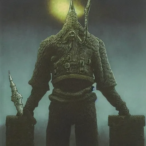 Image similar to tintin as a dark souls boss by zdzisław beksinski