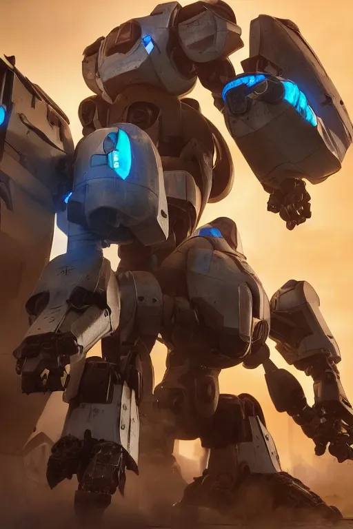 Image similar to mechwarrior 5 : mercenaries mech megaman transformer robot boss tank engine game octane render, 4 k, hd 2 0 2 2 3 d cgi rtx hdr style chrome reflexion glow fanart, global illumination ray tracing hdr fanart arstation by ian pesty by jesper ejsing pixar and disney unreal zbrush central hardmesh