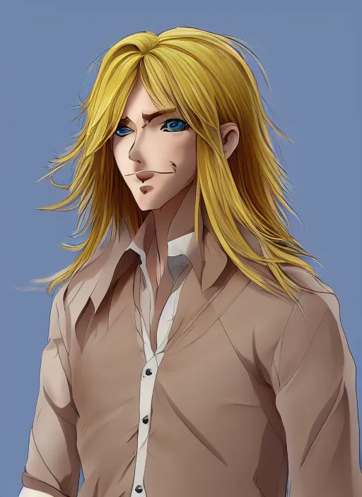 Prompt: portrait of a blond handsome man with long hair, anime inspired, High Res 8K,hyperdetailed