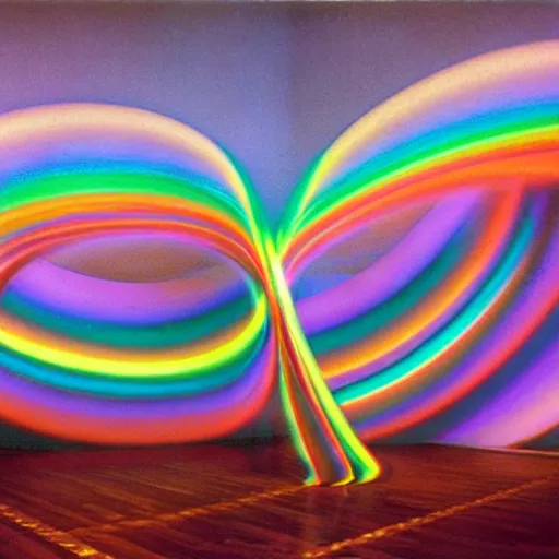 Prompt: A beautiful installation art. human technology that had become haunted, possessed by quick, gleaming cleverness. 1980s by Gabriel Dawe, by Charles Willson Peale frightful