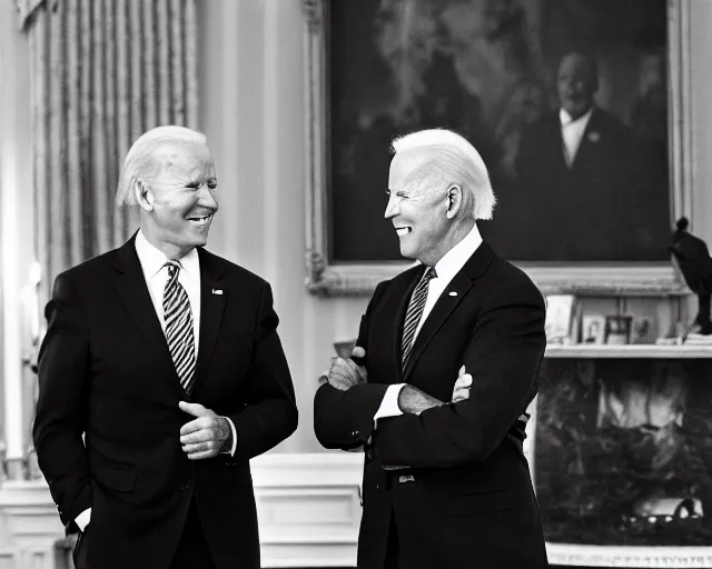 Image similar to president joe biden face to face with president joe biden, nikon 3 5 mm, photograph