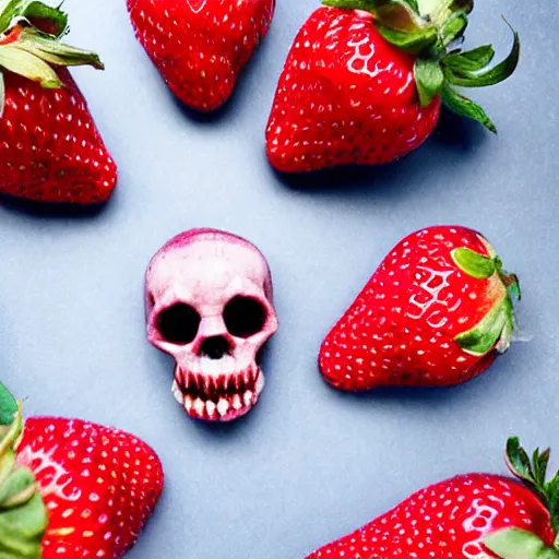 Image similar to strawberry with tiny human skulls for seeds