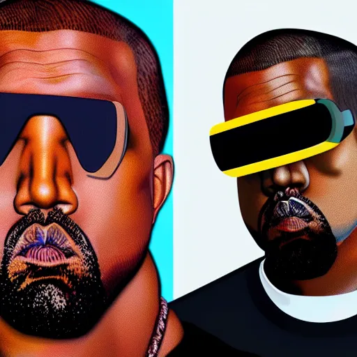 Image similar to : kanye west wearing vr goggles, digital art, illustration, art station