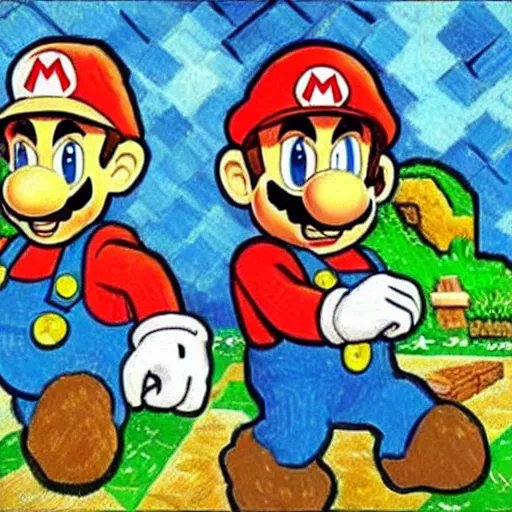 Prompt: highly detailed Super Mario Brothers, by Van Gogh