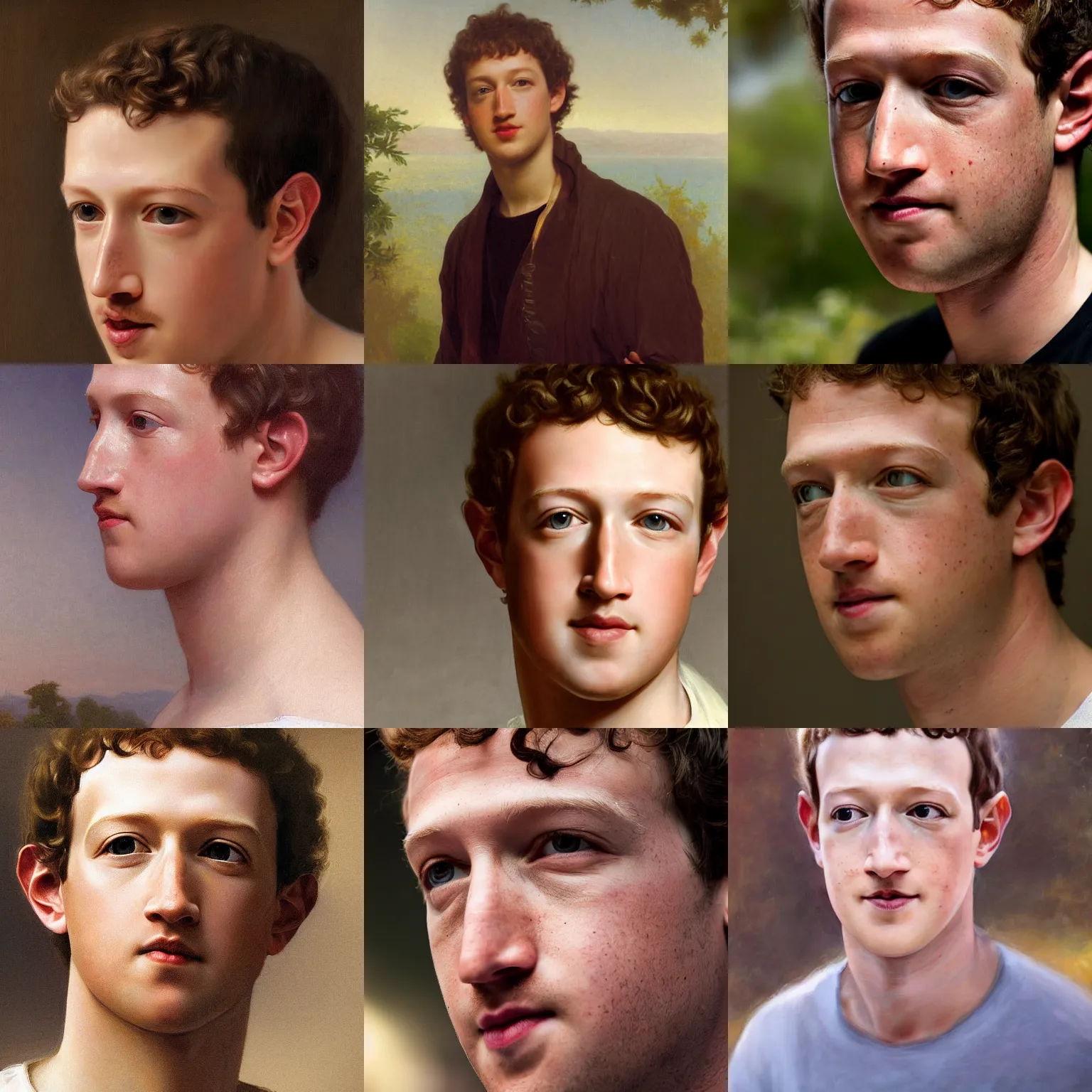 Prompt: close up of amazingly handsome noble man.Mark Zuckerberg.Very Attractive ! Asthetics ! Art by William-Adolphe Bouguereau. During golden hour.Natural detail. Beautiful. 4K. Award winning.