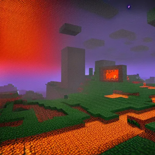 Prompt: minecraft nether protal, fog, conceptual, colorfull, atmospheric lighting, lava rain, intricate, ashen and orange hour, ultra detailed by van gogh