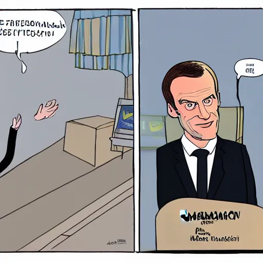 Prompt: emmanuel macron in a comic, presentation of his new program