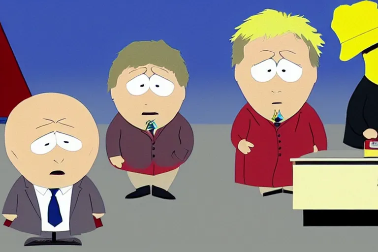 Image similar to still of boris johnson and emmanuel macron on south park