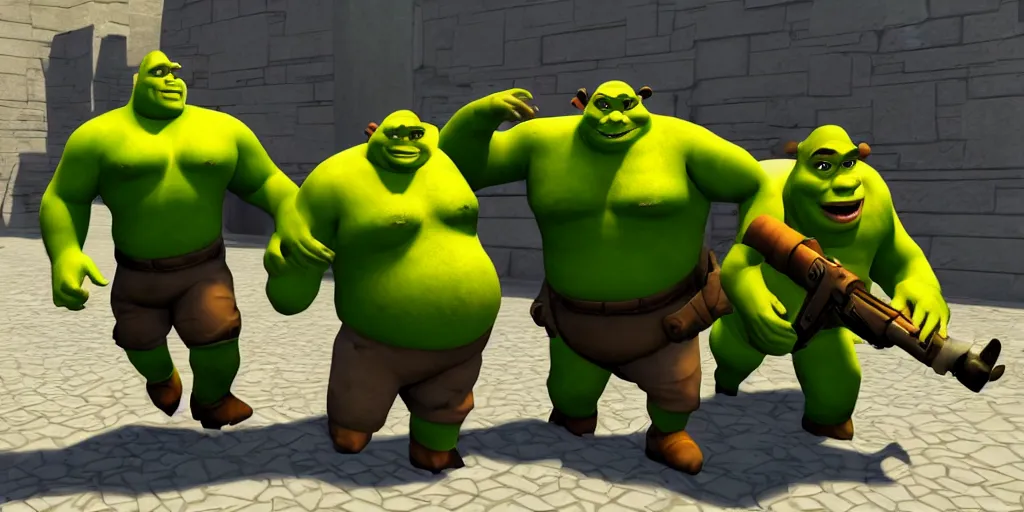 Image similar to shrek in team fortress 2, half life 2, garry's mod