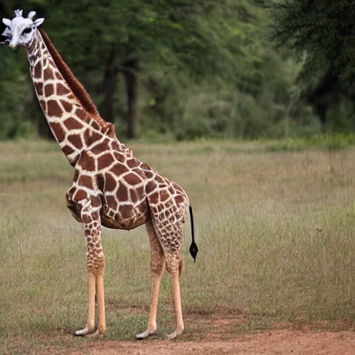 Image similar to a Giraffe-Pug Hybrid, A Giraffe that looks like a pug, huge tusks, afternoon hangout, good times photograph, candid