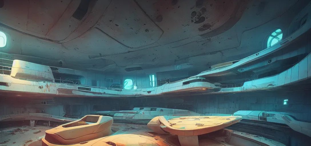 Prompt: interior of a futuristic abandoned underwater laboratory, sci - fi, digital art by beeple, simon stalenhag and paul chadeisson