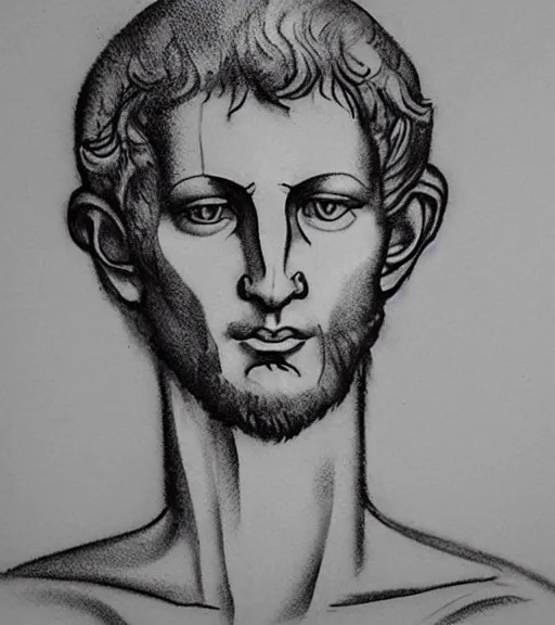 Prompt: tattoo design sketch of the head of michelangelo's david broken in the middle, in the style of den yakovlev, realistic face, black and white, realism tattoo, hyper realistic, highly detailed