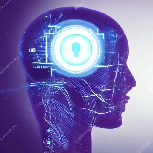 Prompt: a portrait of a cyberpunk artificial intelligence humanoid brain on a white background, galaxy theme