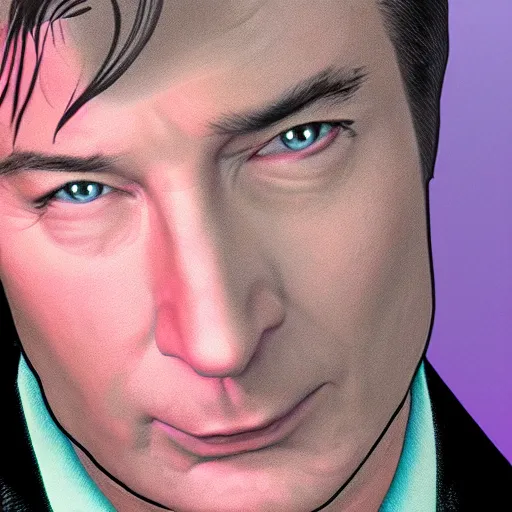 Image similar to retrowave splintered very strange portrait of alec baldwin