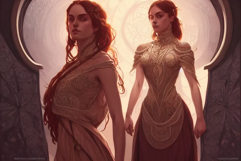 Image similar to symmetry!! intense fanart of gemma as acotar protagonist, intricate, elegant, highly detailed, my rendition, digital painting, artstation, concept art, smooth, sharp focus, illustration, art by artgerm and greg rutkowski and alphonse mucha