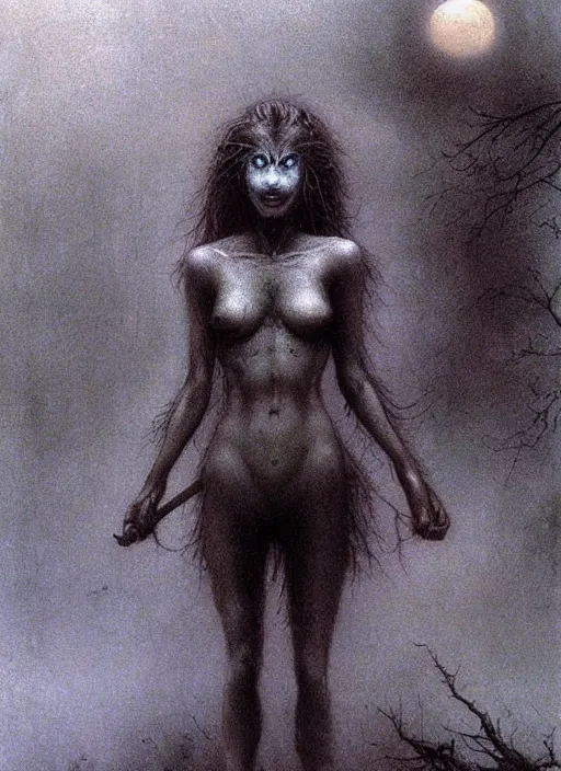 Prompt: werewolf teen girl by Beksinski and Luis Royo