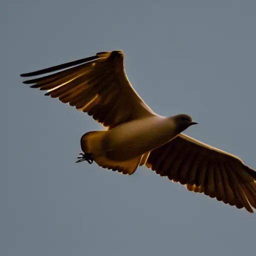 Image similar to the back of a bird flying, a plane arriving toward