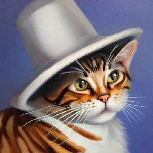 Image similar to a cat in a hat, oil painting, highly detailed