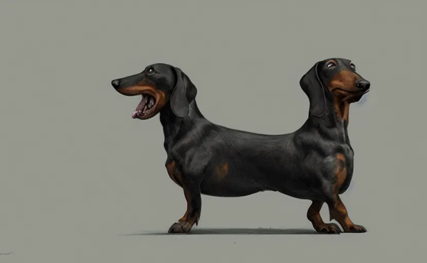 Prompt: dachshund, soft grey and green natural light, intricate, digital painting, artstation, concept art, smooth, sharp focus, illustration, art by greg rutkowski and luis rollo and uang guangjian and gil elvgren, symmetry!